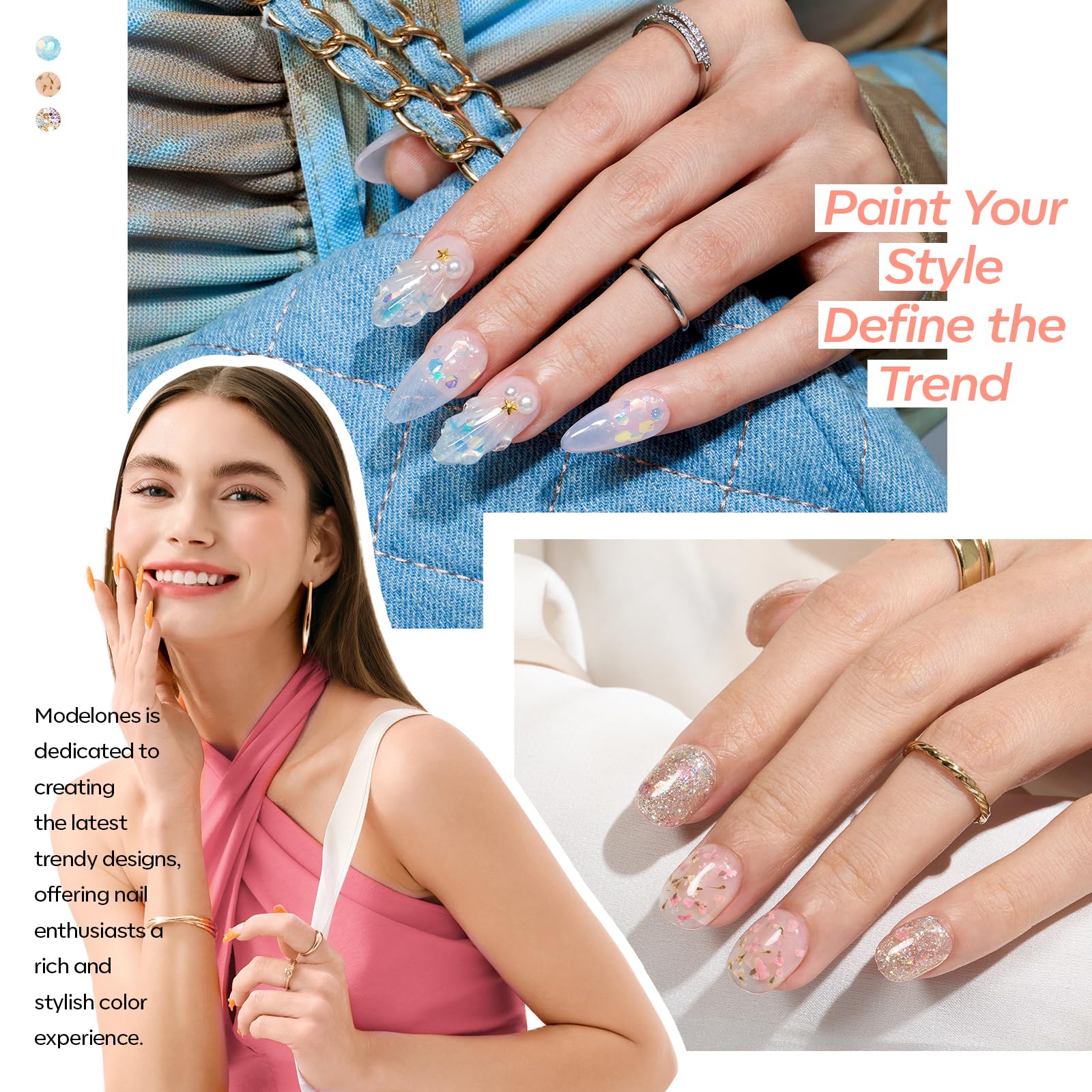 Modelones Gel Nail Polish Set (6 Colors) with Dried Flower Ornaments | Soak-Off LED Gel