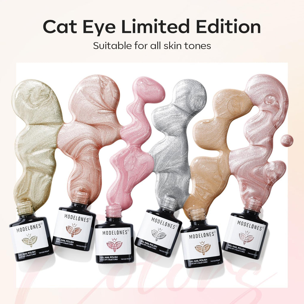 Modelones Cat Eye Gel Nail Polish Set — Holographic Glitter, 6 Colors + Magnet