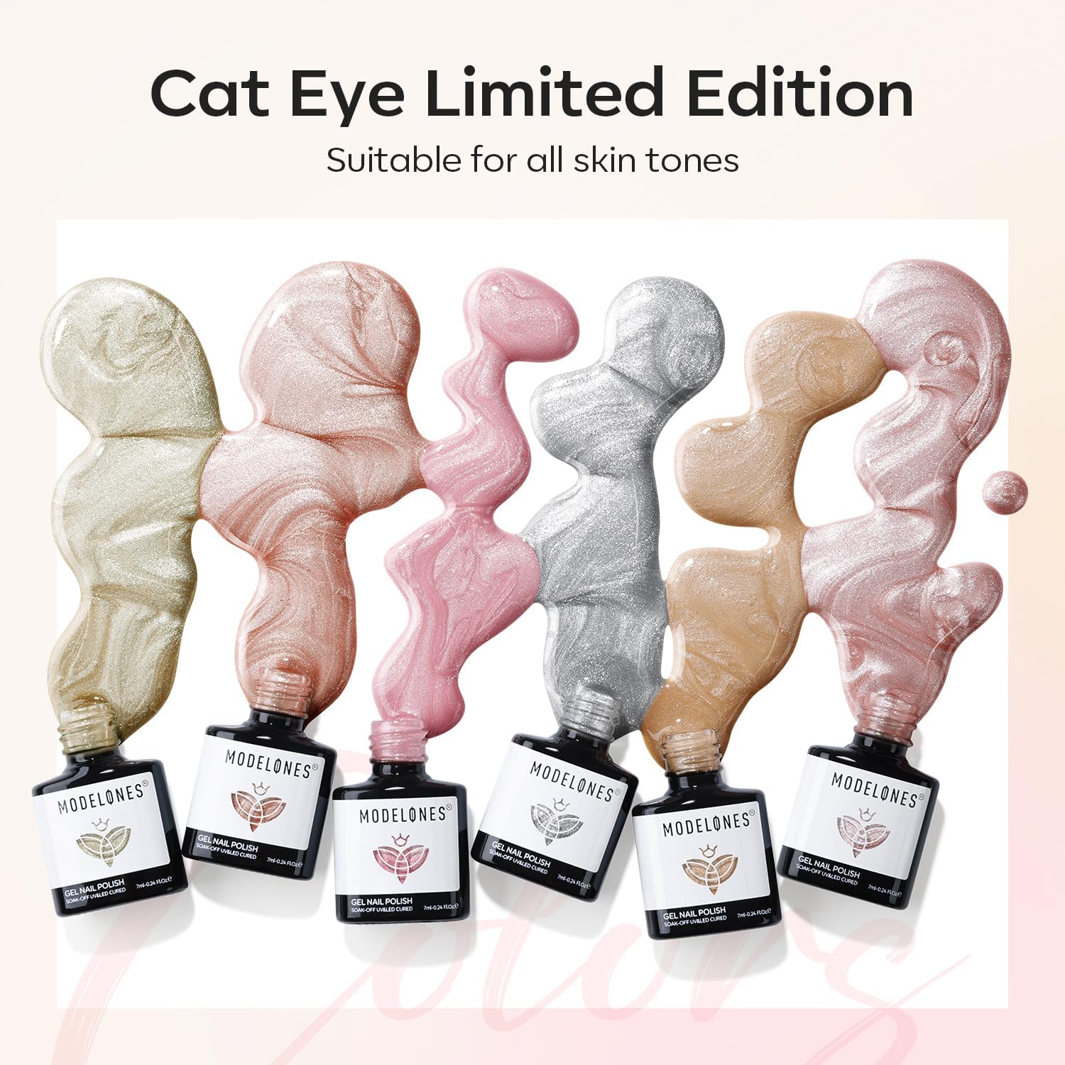 Modelones Cat Eye Gel Nail Polish Set — Holographic Glitter, 6 Colors + Magnet