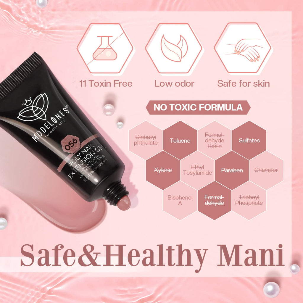 Modelones Poly Nail Gel Kit 30ml – 2 Colors (Clear & Apricot) with Slip Solution | DIY Nail Extension Starter