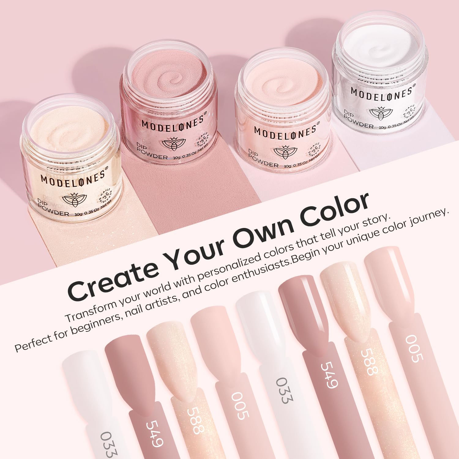 Modelones Dip Powder Nail Kit – 4-Color Nude Pink Glitter Set with Liquid & Tools, No Lamp Needed, DIY Home Manicure