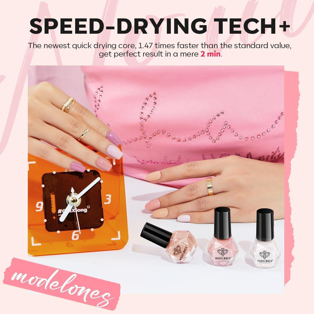 Modelones Nail Polish Set — 6 Neutral Nude Pink Shades, Quick Dry & Long-Lasting