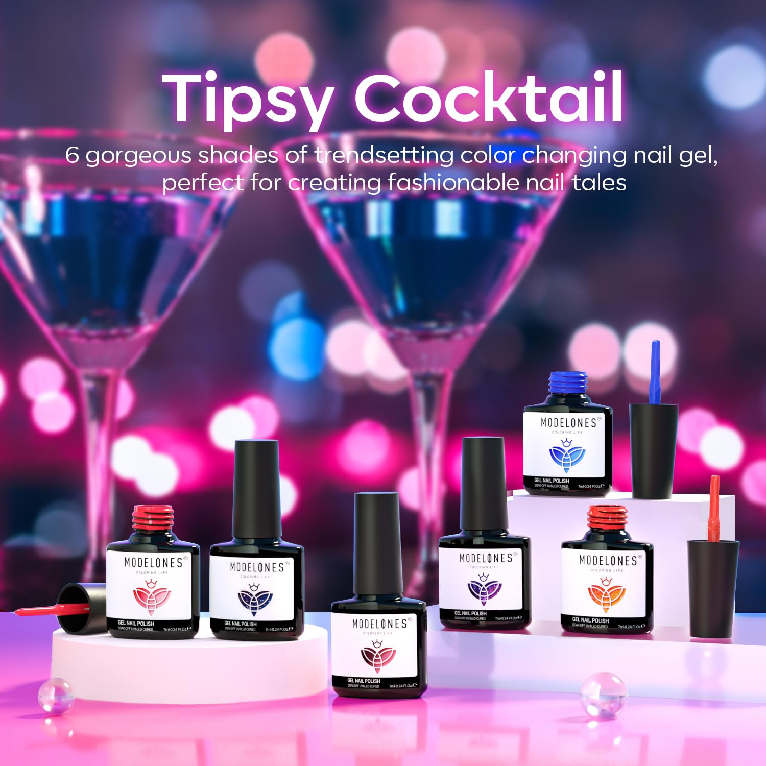 Modelones Color Changing Gel Nail Polish Set – 6 Mood Colors, Temperature Change, 7ml, Soak Off