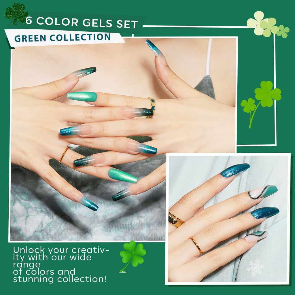 Modelones Ethereal Green Gel Nail Polish Set – 6 Colors for Salon-Quality DIY Nails
