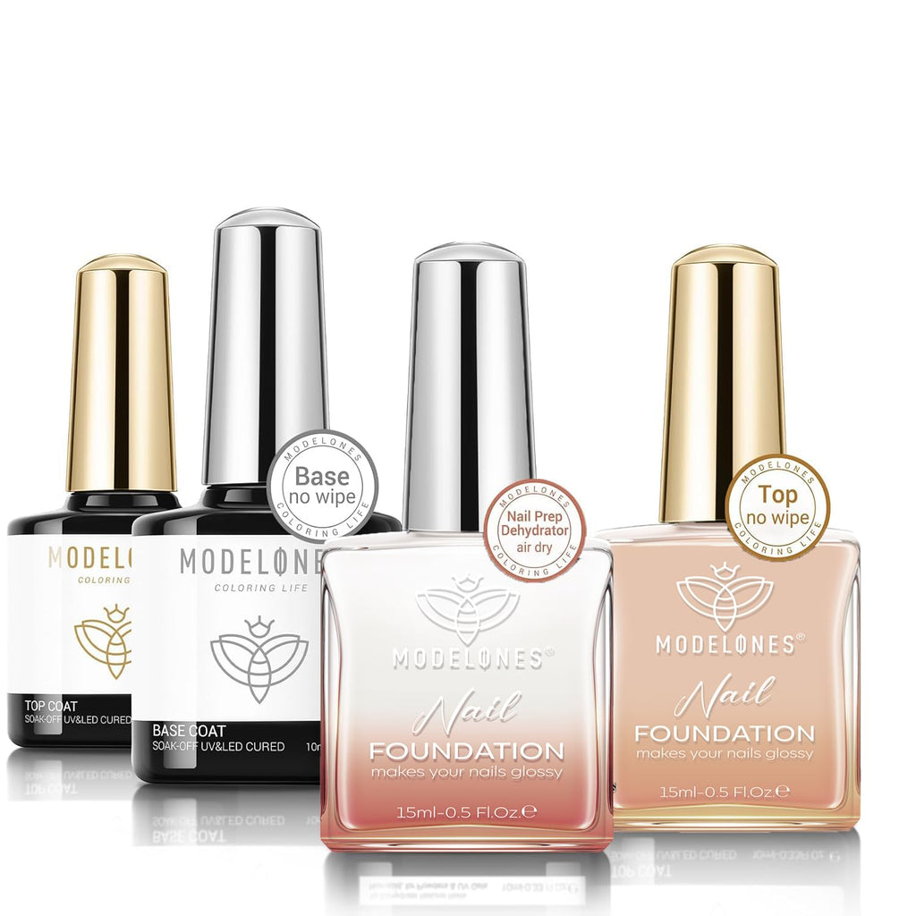 Modelones Nail Dehydrator & Gel Base & Top Coat Set – Acid-Free Nail Prep & Strengthener