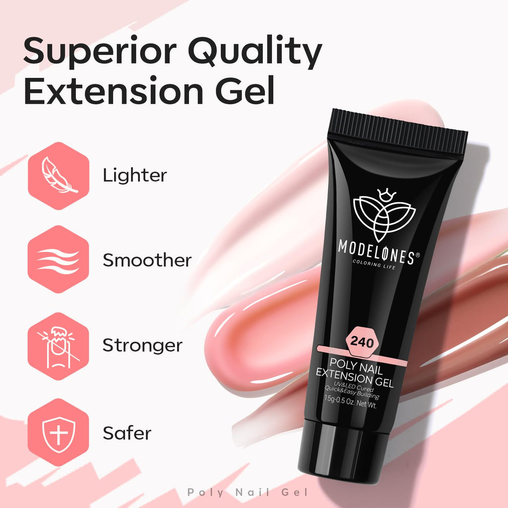 Modelones Poly Nail Gel Kit: 6 Colors + 8W Lamp for At-Home Nails