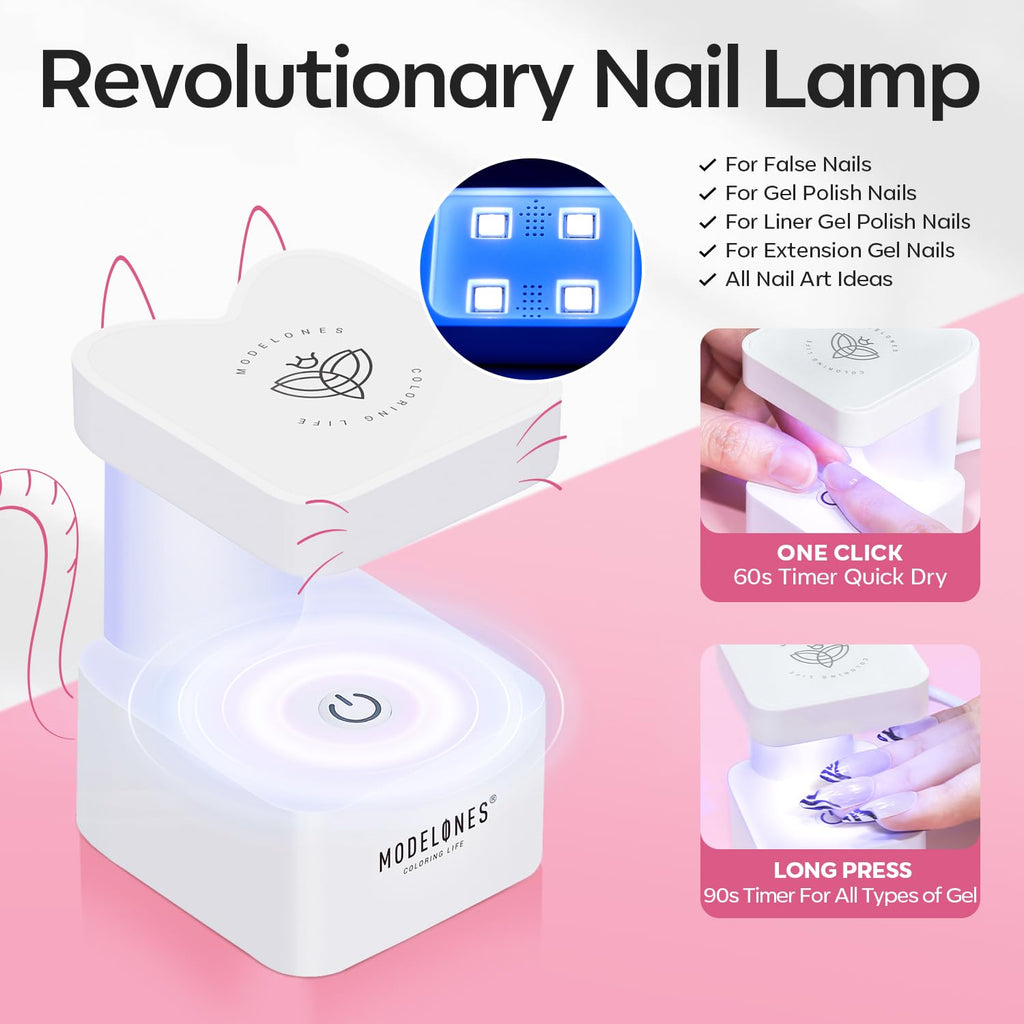 Modelones Short Square Gel Nail Tips Kit | 9-in-1 Nail Glue Gel, 216 Tips, Portable UV/LED Lamp