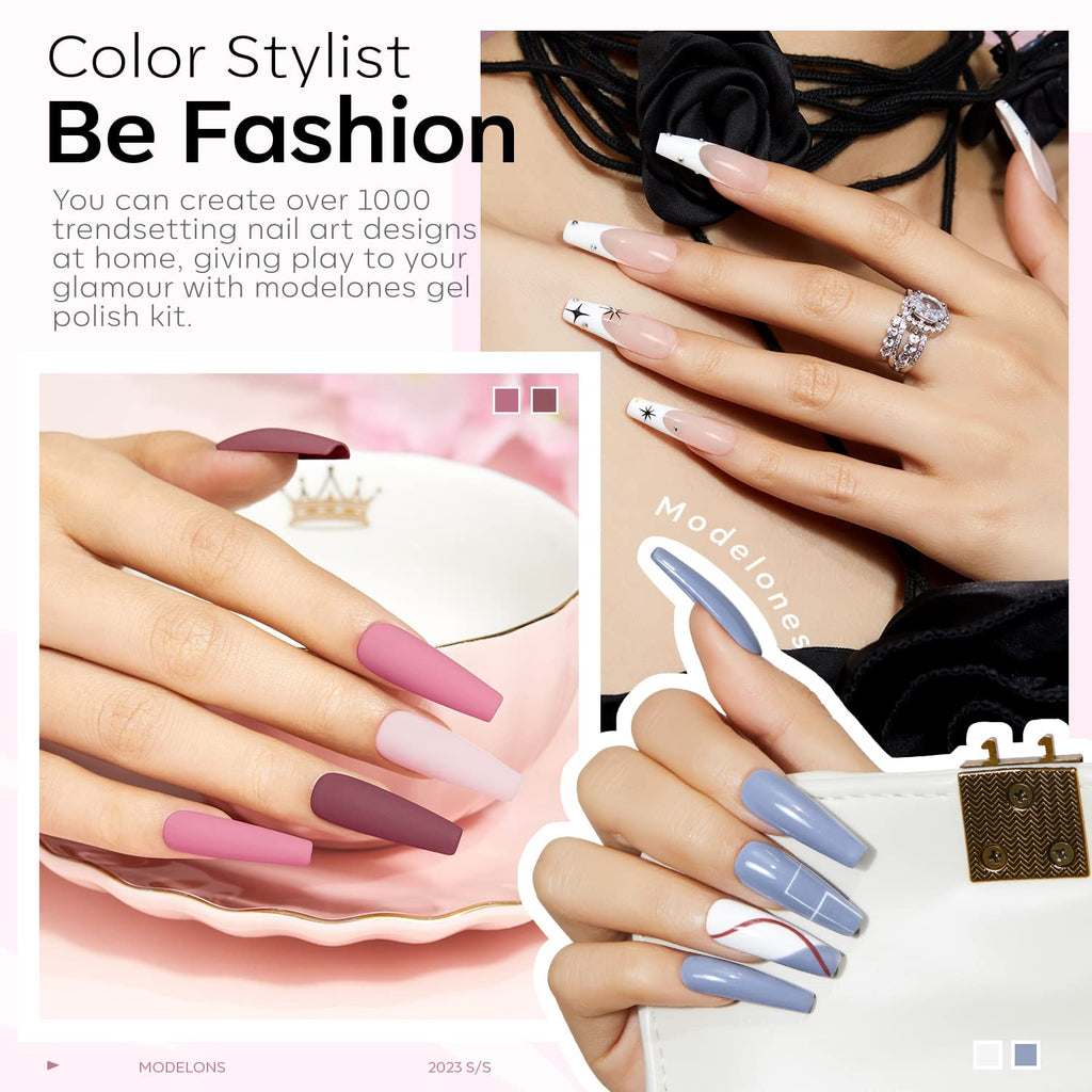Modelones 20PCS Gel Nail Polish Kit with UV/LED Lamp – 6 Colors Starter DIY Manicure Set