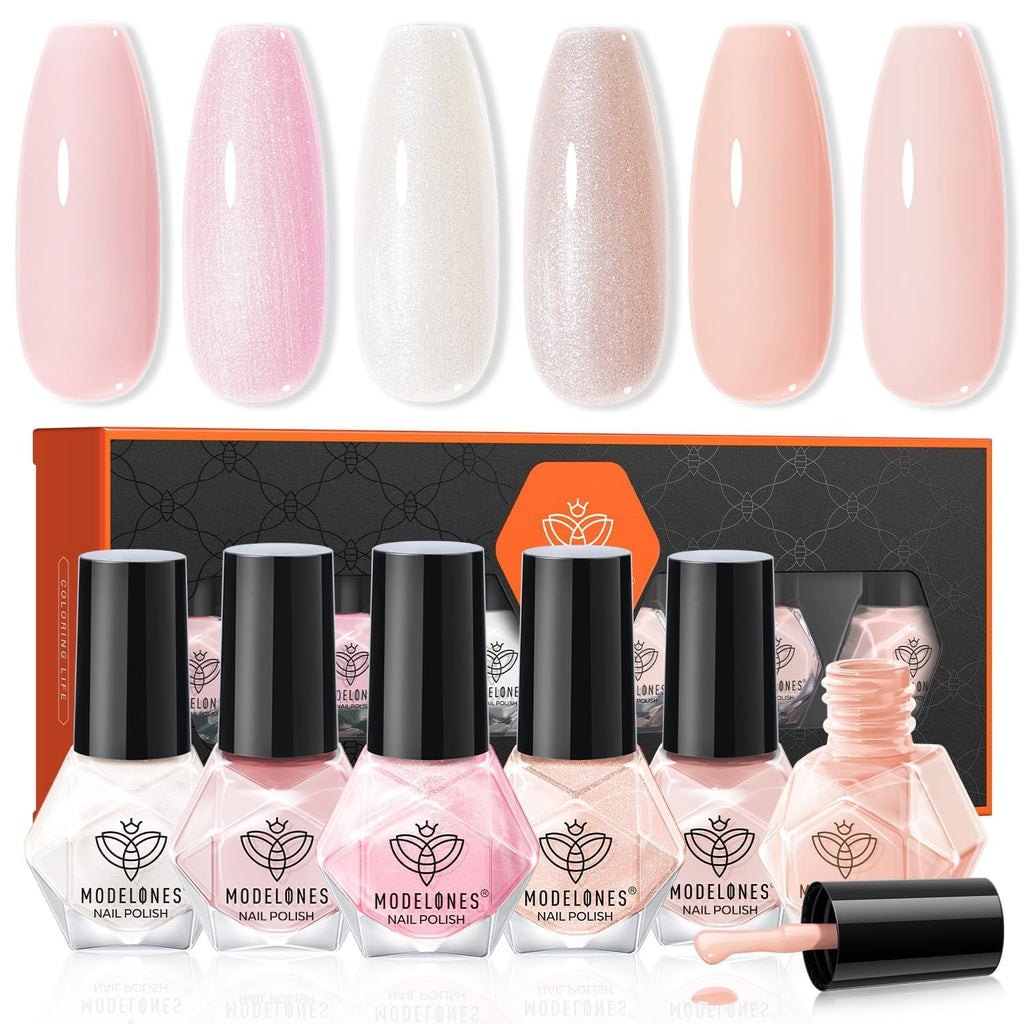 Modelones Nail Polish Set — 6 Neutral Nude Pink Shades, Quick Dry & Long-Lasting