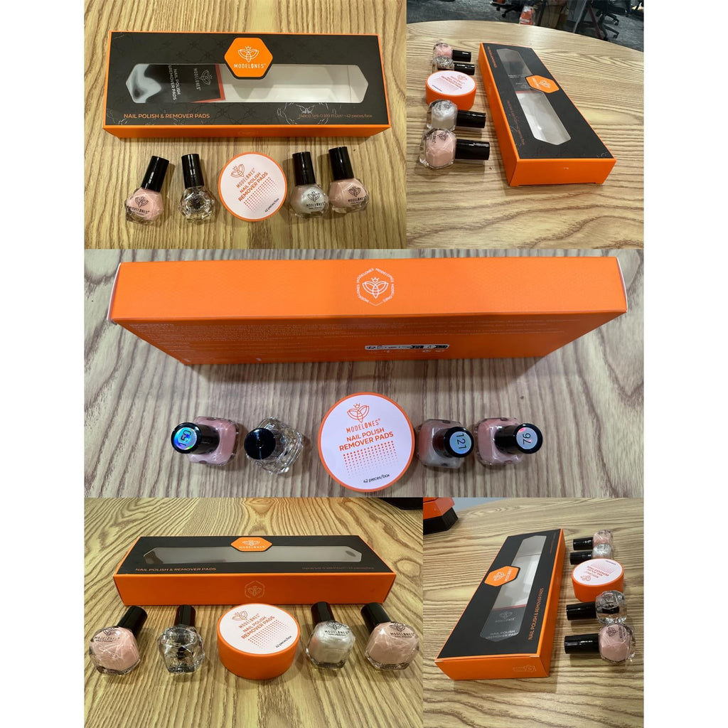Modelones Nail Polish Set – 42 Pcs with Remover Pads, Base & Top Coat, 3-Color Nude & Glitter Kit