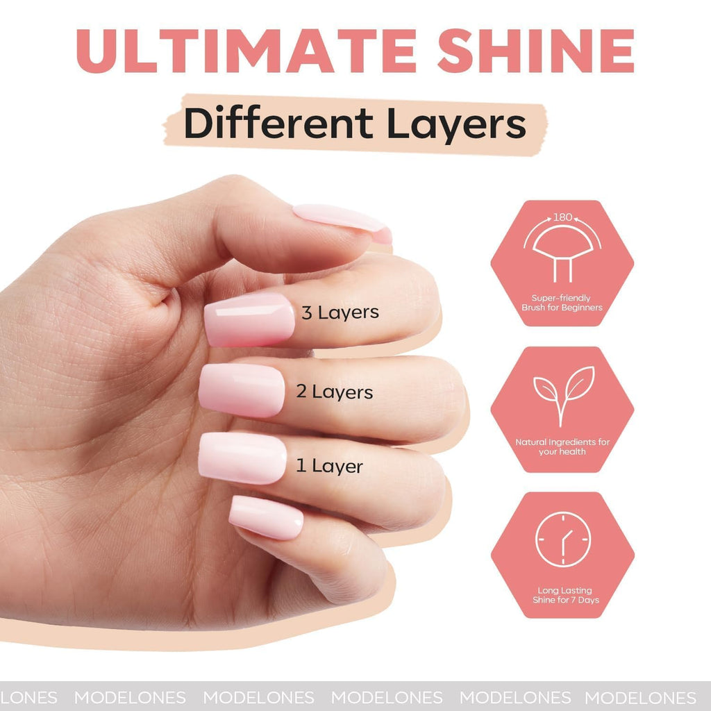 Modelones Nail Polish Set – 42 Pcs with Remover Pads, Base & Top Coat, 3-Color Nude & Glitter Kit