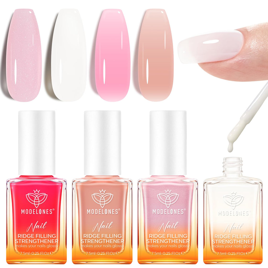 Modelones Nail Strengthener Kit – 4 Colorful 7.5ml Polishes for Damaged Nails | Safe 5-Free Formula