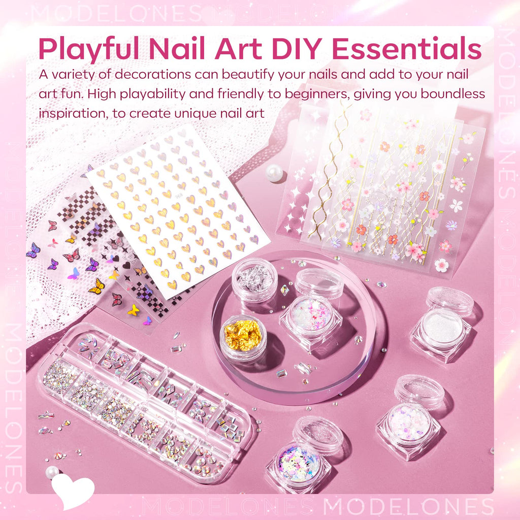 Modelones Poly Nail Gel Kit – 8 Rosy Pink Colors + 48W UV/LED Lamp
