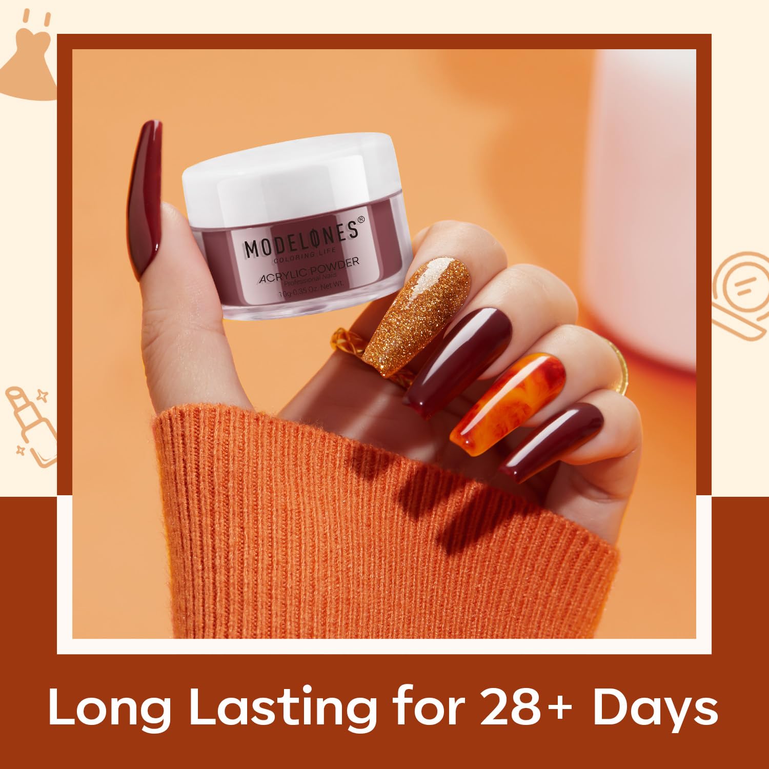 MODELONES 6 Colors Acrylic Powder – Fall Nail Art Kit for 2–3 Week Wear