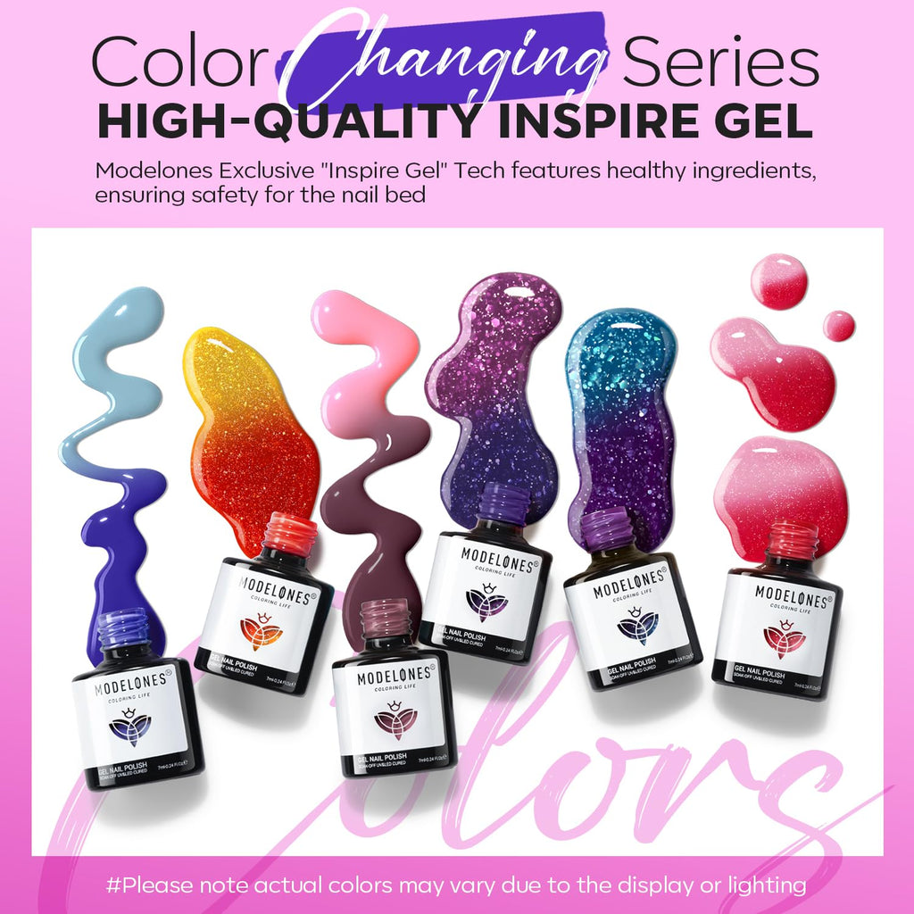 Modelones Color Changing Gel Nail Polish Set – 6 Mood Colors, Temperature Change, 7ml, Soak Off