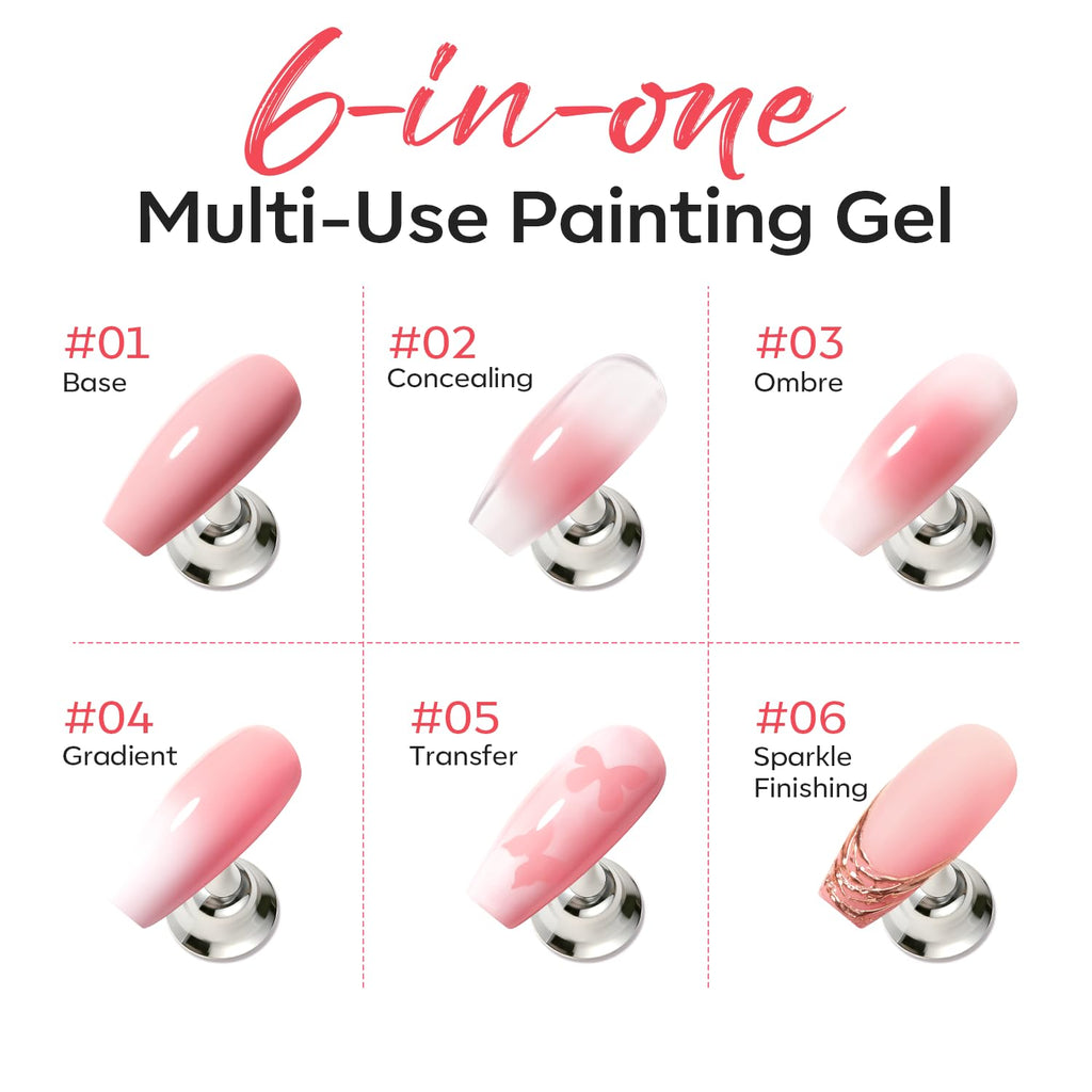 Modelones Pat Painting Gel Nail Polish – 6 Pigmented Colors for Ombre, Gradient, Blush Bloom and French Tips