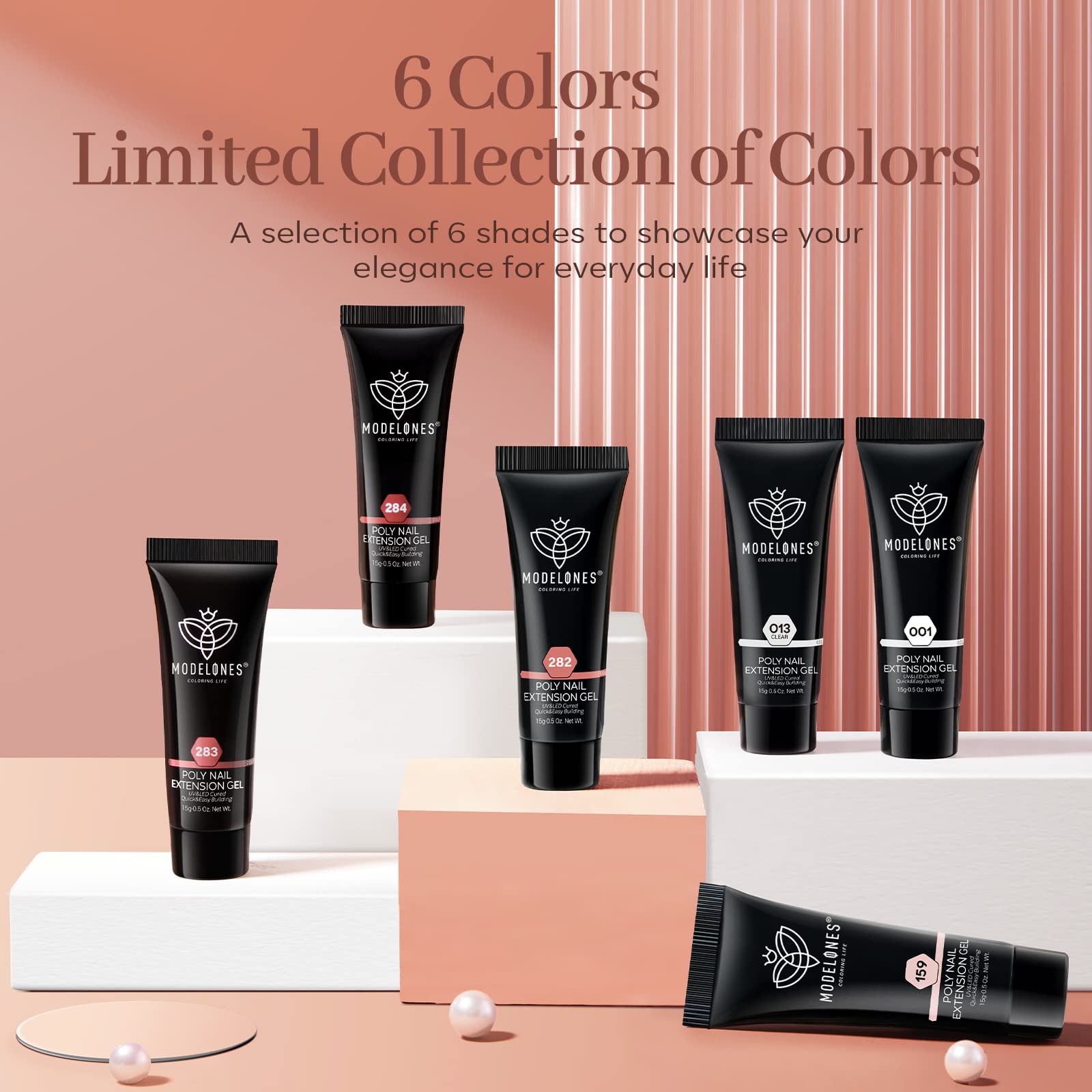 Modelones Poly Nail Gel Set — 6 Colors Nude Pink Brown for DIY Home Manicures