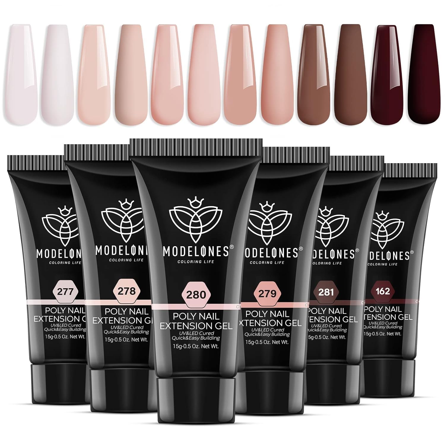 Modelones Poly Nail Gel Kit — 6 Nude Skin Tone Colors for At-Home Builder Manicure