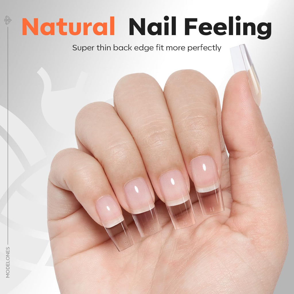 modelones Pro Luxe Instant Nail Apex Tips – Medium Square Pre-Built Extension, 240 Pcs, 15 Sizes