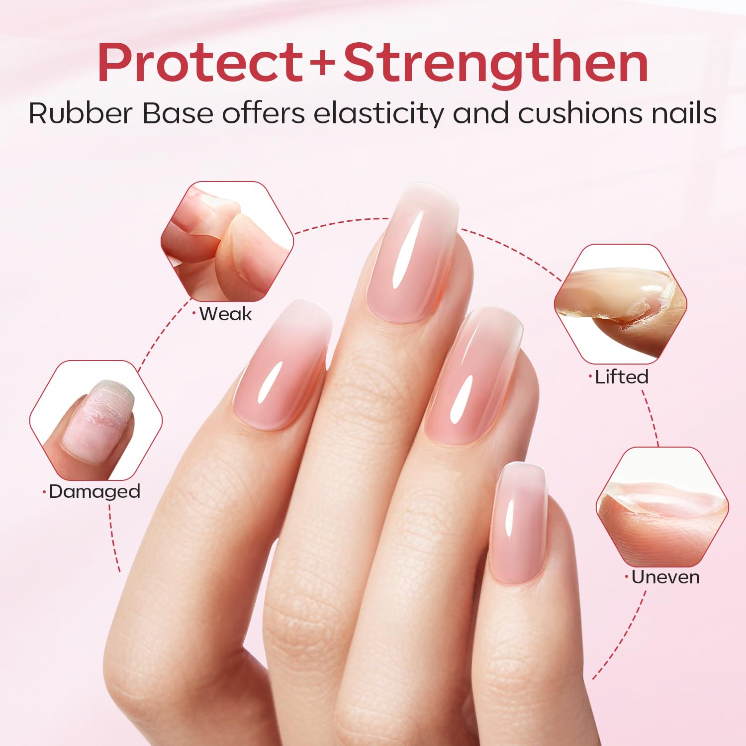 modelones Rubber Base Builder Nail Gel Polish — 6-in-1 Strengthener & Extension (6-Color Set)