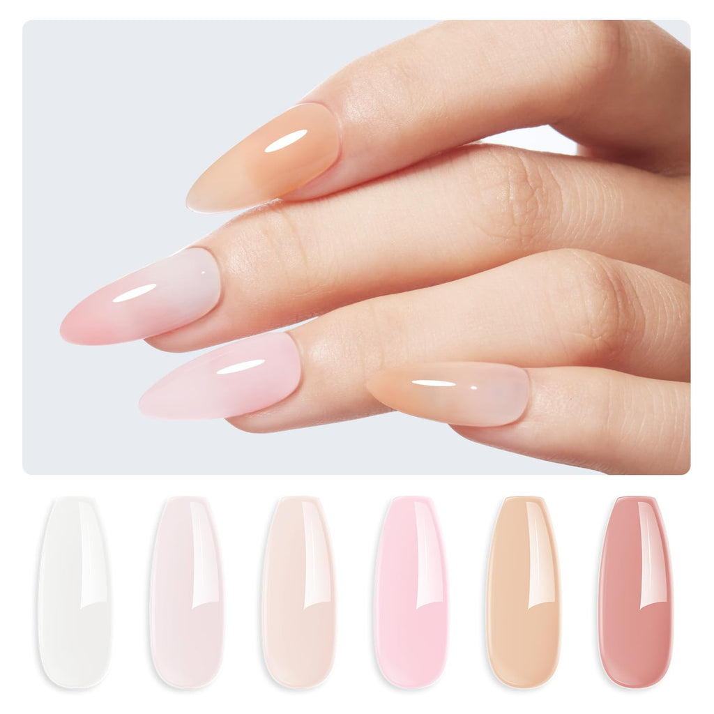 Modelones Rubber Base Builder Gel Polish — 6-Color Nude Pink Set with 6-in-1 Base Coat, Apex Builder & Extension
