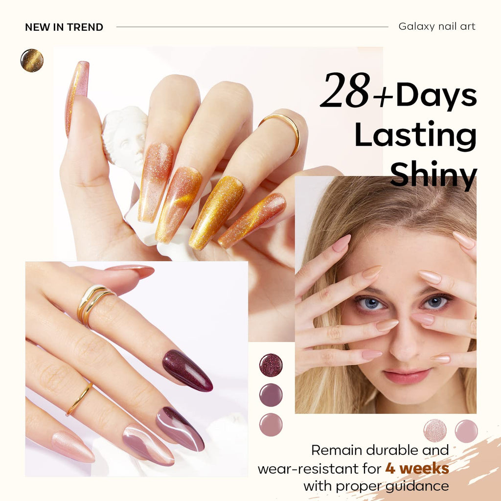 Modelones Gel Nail Polish Set – 6 Cat Eye, Glitter & Nude Gels with Magnet