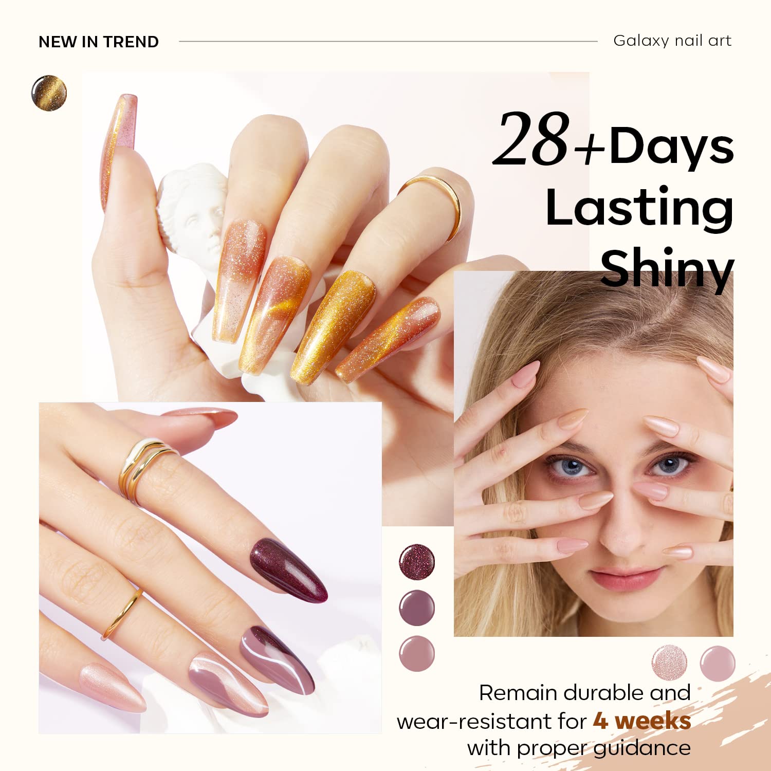Modelones Gel Nail Polish Set – 6 Cat Eye, Glitter & Nude Gels with Magnet