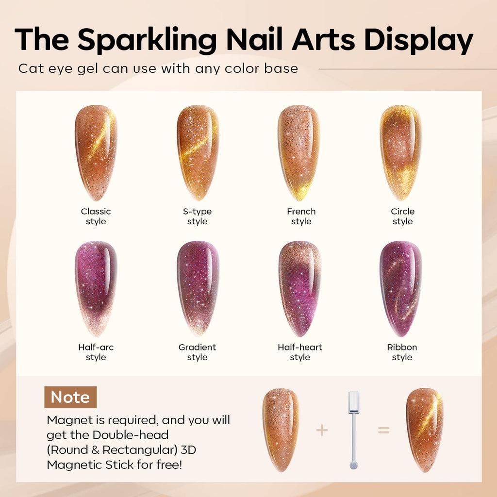 Modelones Gel Nail Polish Set – 6 Cat Eye, Glitter & Nude Gels with Magnet