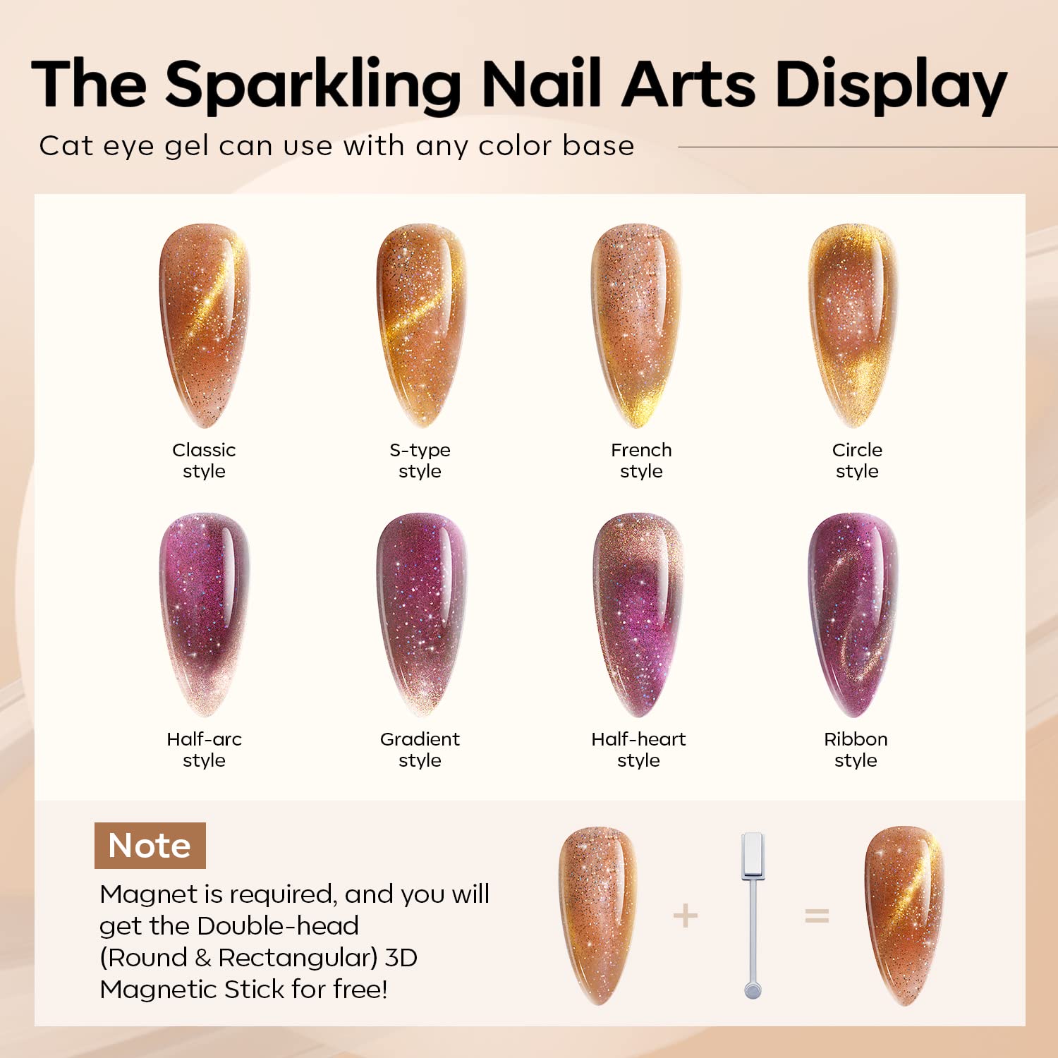 Modelones Gel Nail Polish Set – 6 Cat Eye, Glitter & Nude Gels with Magnet