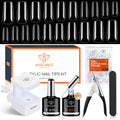 Modelones X Nail Gel Kit – 500pcs Square Tips, 9-in-1 Glue Gel, Portable UV Lamp, Home Gel Manicure Kit