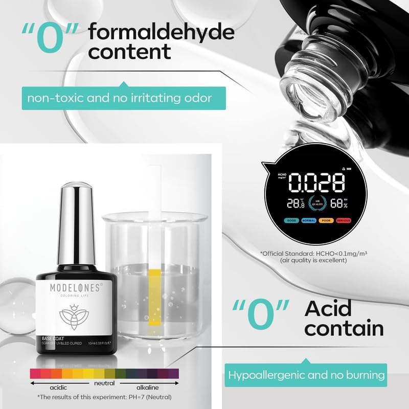 Modelones Nail Dehydrator & Gel Base & Top Coat Set – Acid-Free Nail Prep & Strengthener