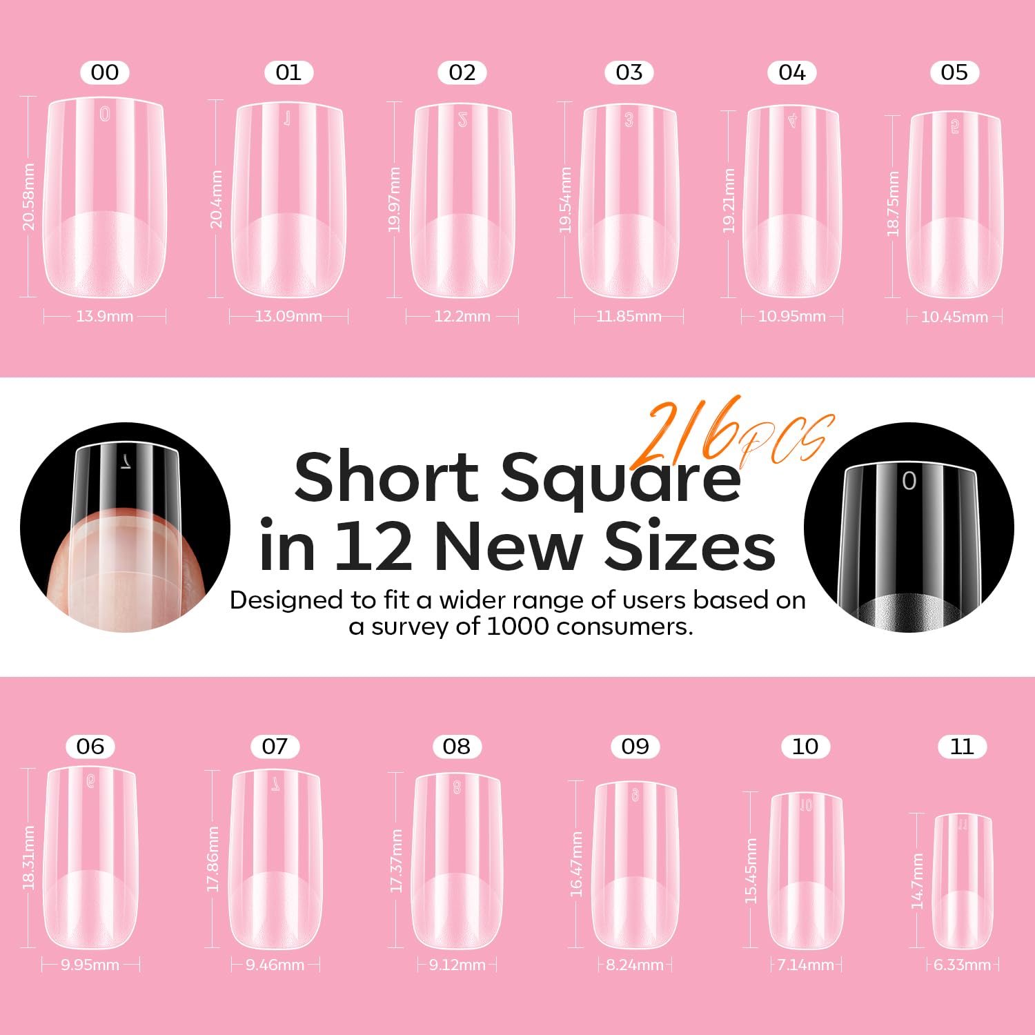 Modelones Short Square Gel Nail Tips Kit | 9-in-1 Nail Glue Gel, 216 Tips, Portable UV/LED Lamp