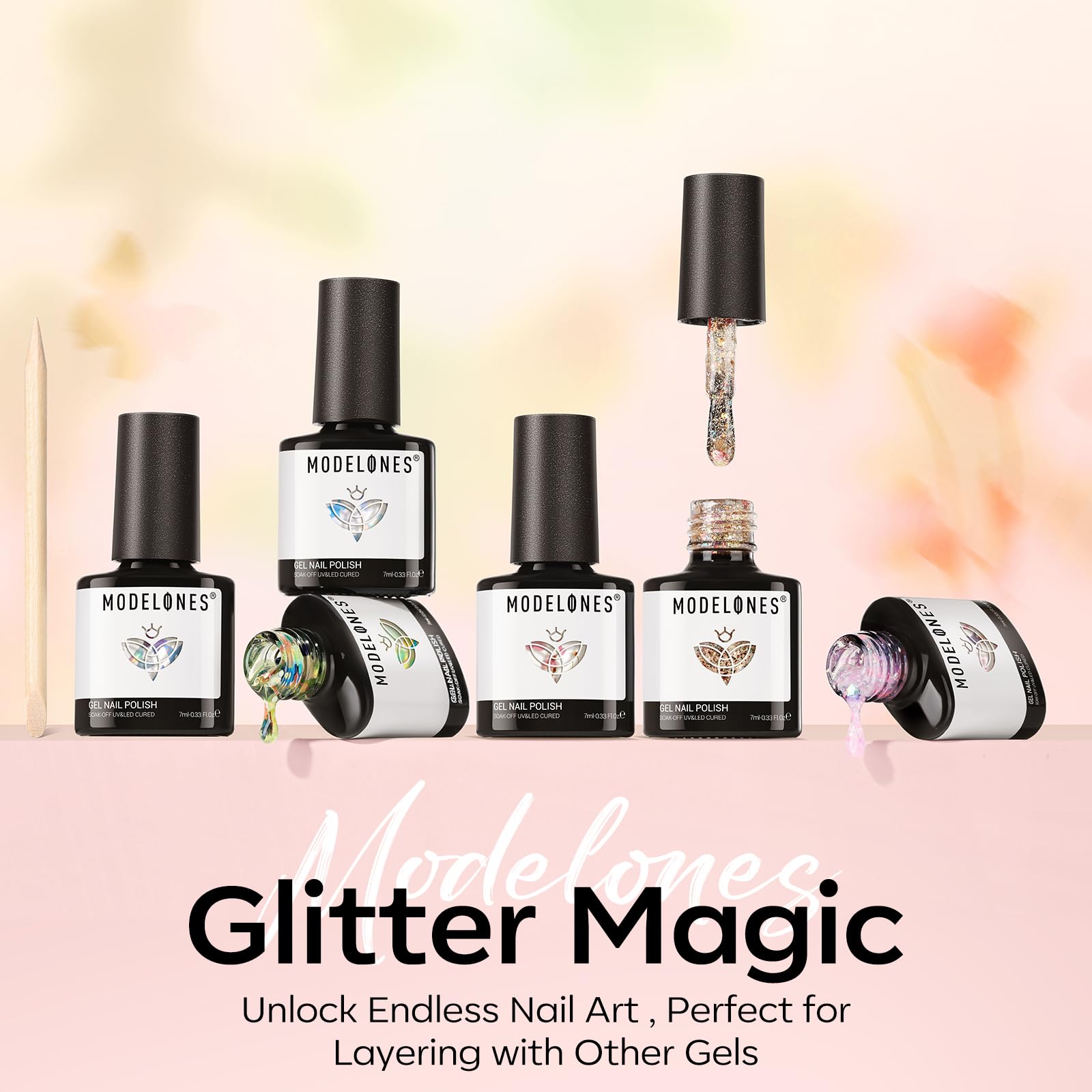 Modelones Gel Nail Polish Set (6 Colors) with Dried Flower Ornaments | Soak-Off LED Gel