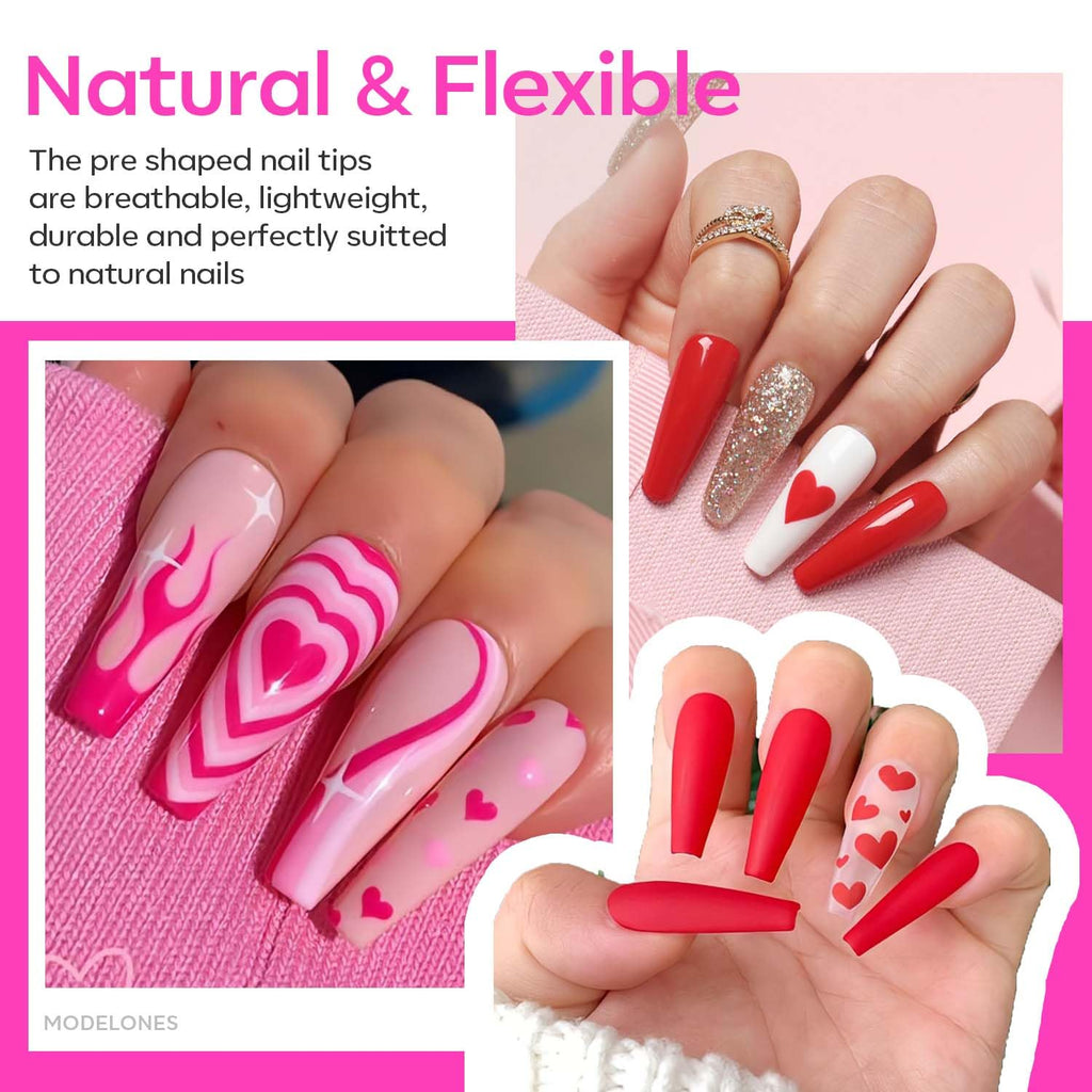 Modelones X Nail Gel Kit – 510 Pcs Long Coffin Tips, 9-in-One Glue, Portable UV/LED Lamp, Home Salon