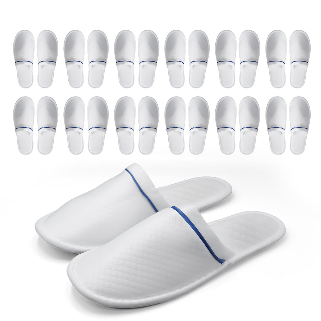Modlux Spa Slippers – 12-Pair Pack, Unisex Closed-Toe, Washable & Reusable (White with Blue Ribbon)