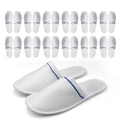Modlux Spa Slippers – 12-Pair Pack, Unisex Closed-Toe, Washable & Reusable (White with Blue Ribbon)