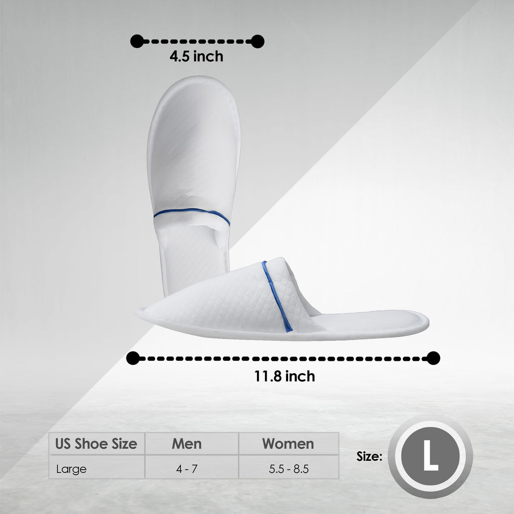 Modlux Spa Slippers – 12-Pair Pack, Unisex Closed-Toe, Washable & Reusable (White with Blue Ribbon)
