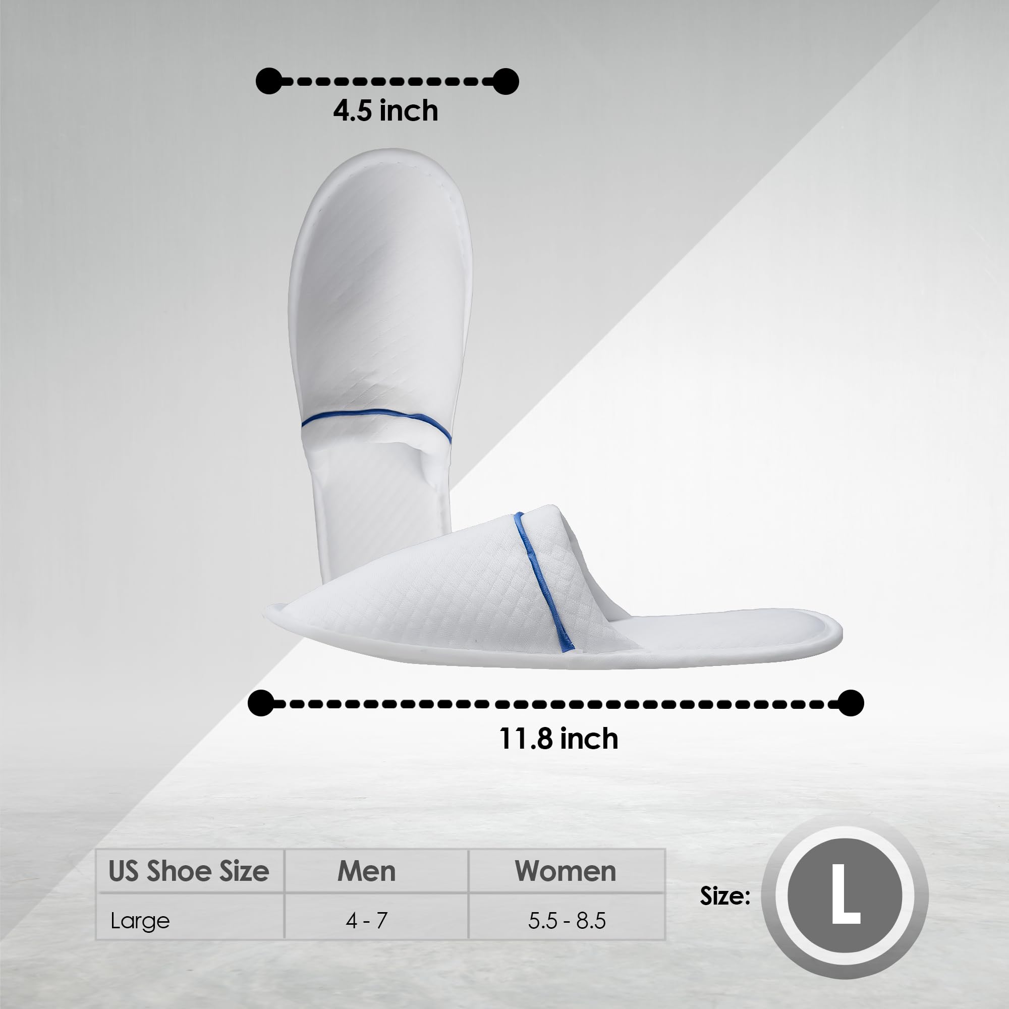 Modlux Spa Slippers – 12-Pair Pack, Unisex Closed-Toe, Washable & Reusable (White with Blue Ribbon)