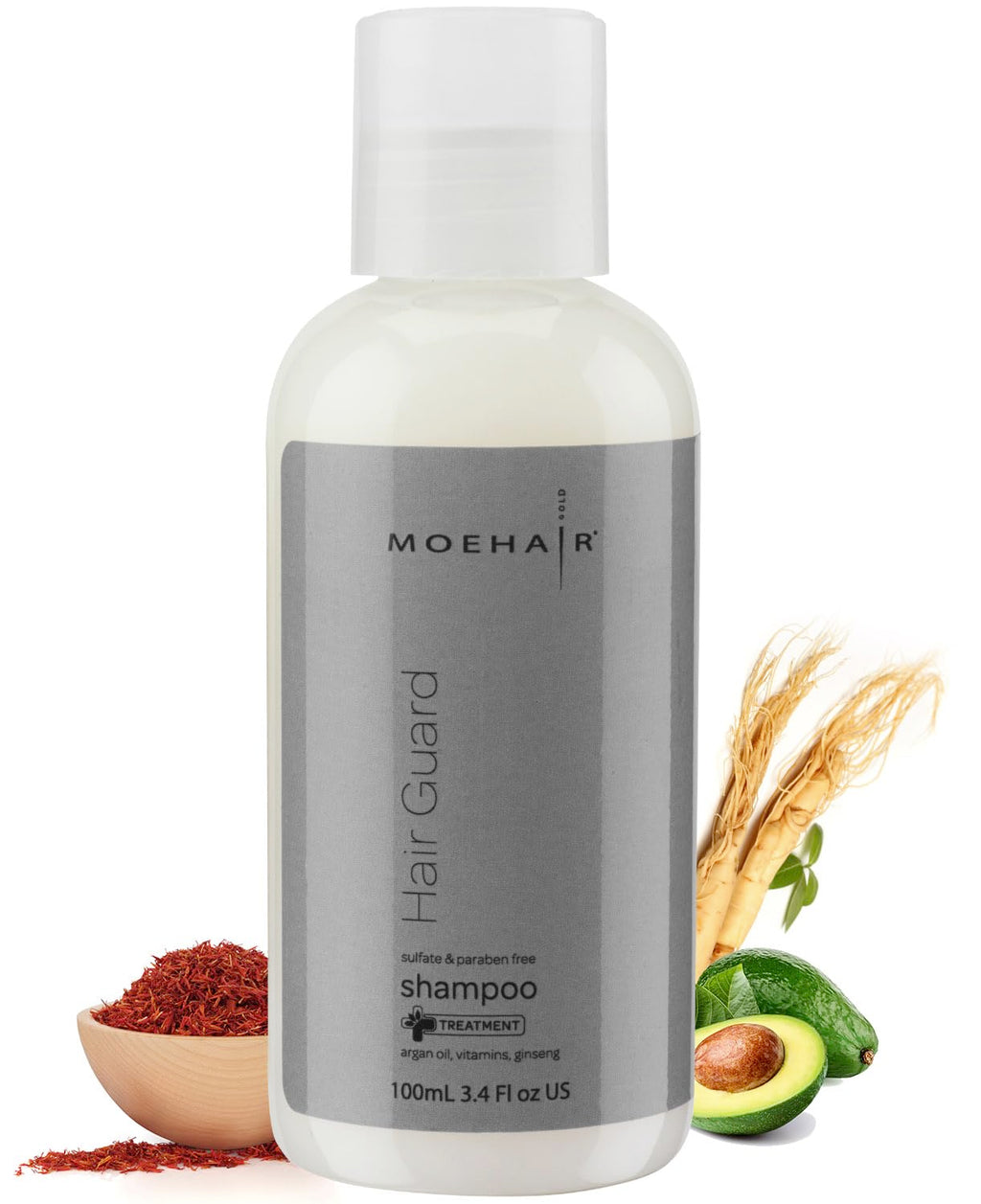 MOEHAIR Hair Guard Shampoo Travel Size — Thickening & Volumizing Cleanser with Argan Oil, Ginseng & Vitamins (3.4 oz)