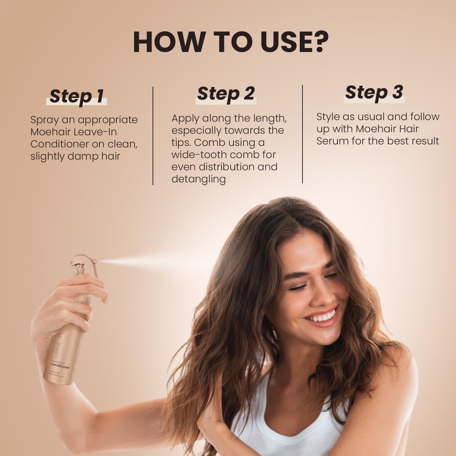 MOEHAIR Leave-in Conditioner (12 Fl Oz) – Argan Oil & Proteins | Detangler for Curly Hair