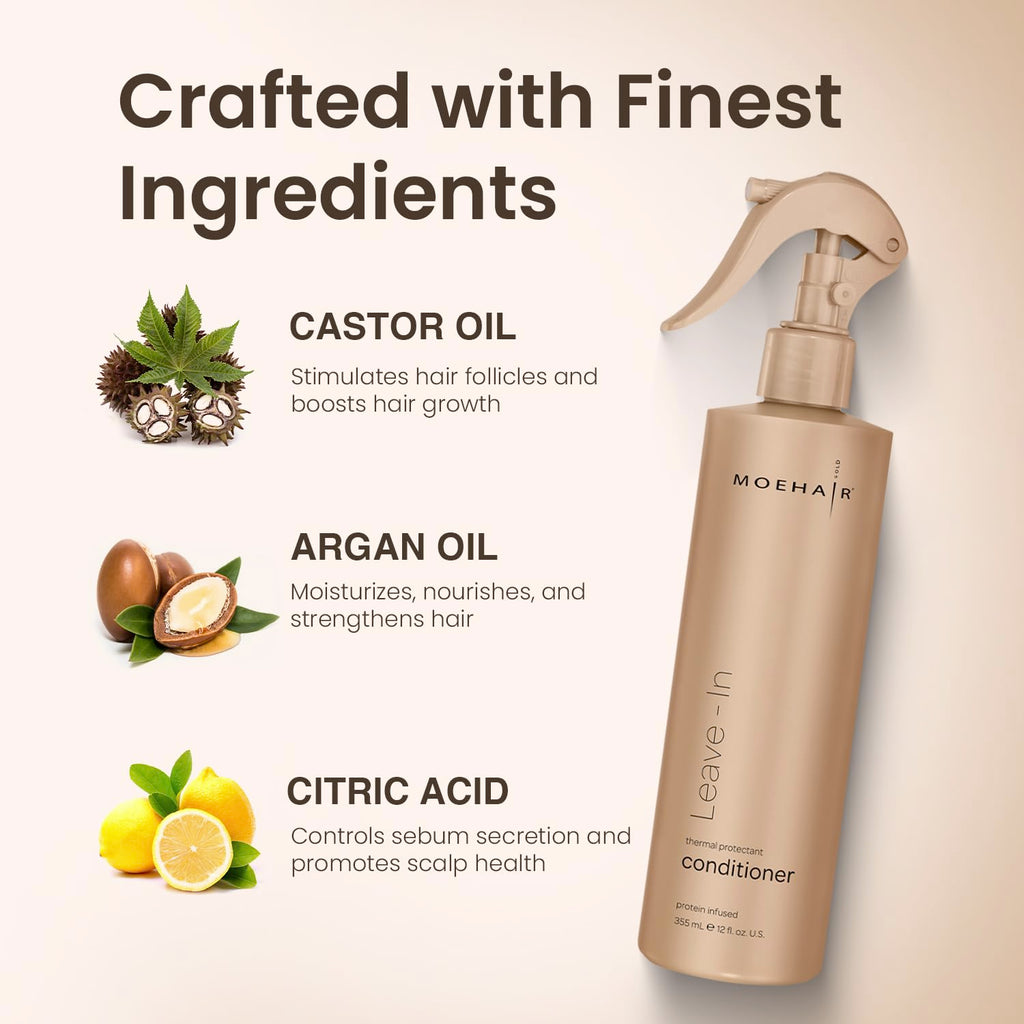 MOEHAIR Leave-in Conditioner (12 Fl Oz) – Argan Oil & Proteins | Detangler for Curly Hair