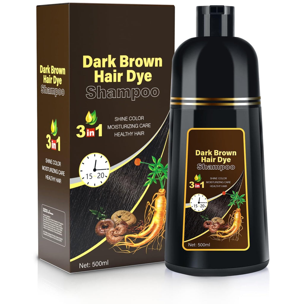 MOISTAR Dark Brown Hair Dye Shampoo 3 in 1 for Gray Coverage | Instant Herbal Color Semi-Permanent