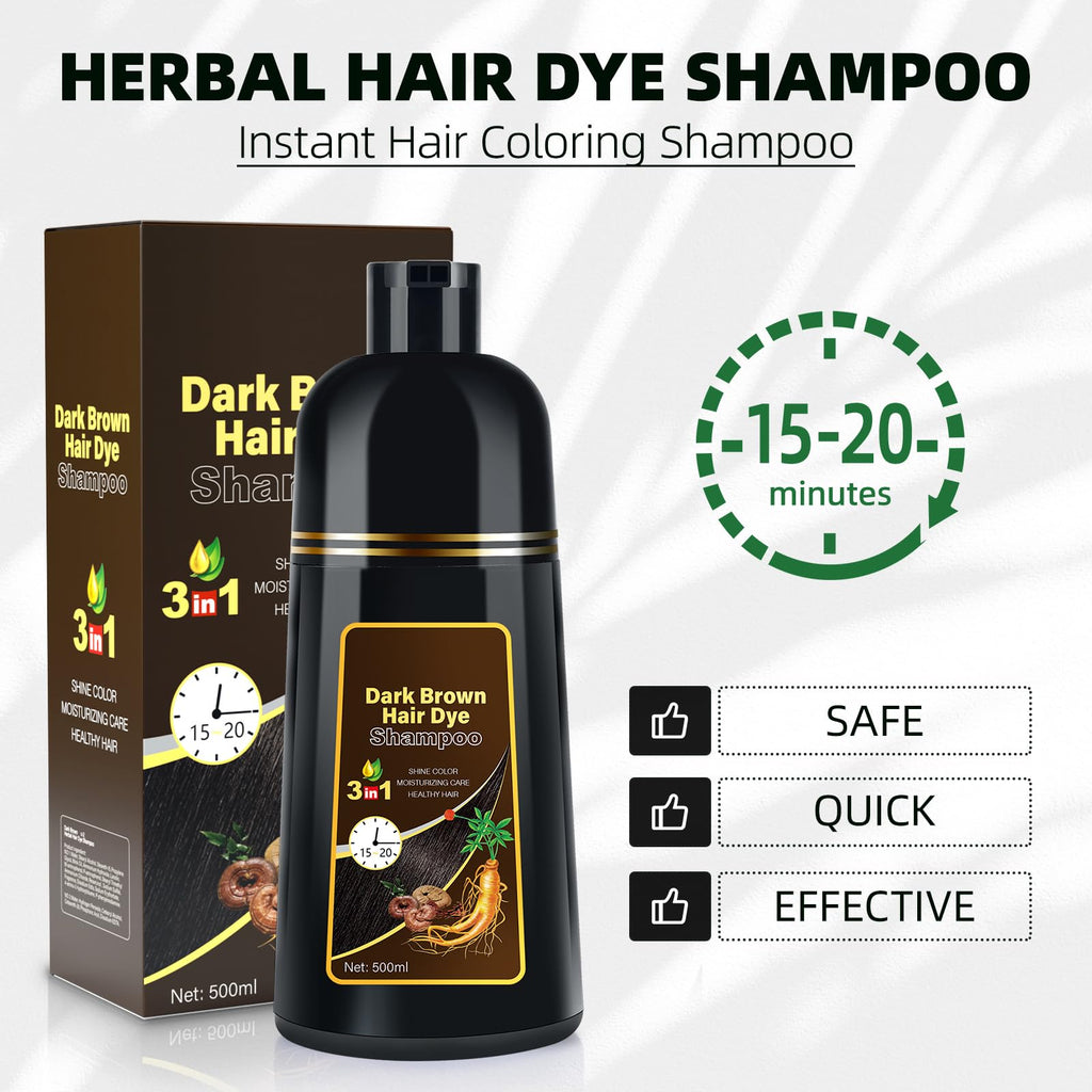 MOISTAR Dark Brown Hair Dye Shampoo 3 in 1 for Gray Coverage | Instant Herbal Color Semi-Permanent