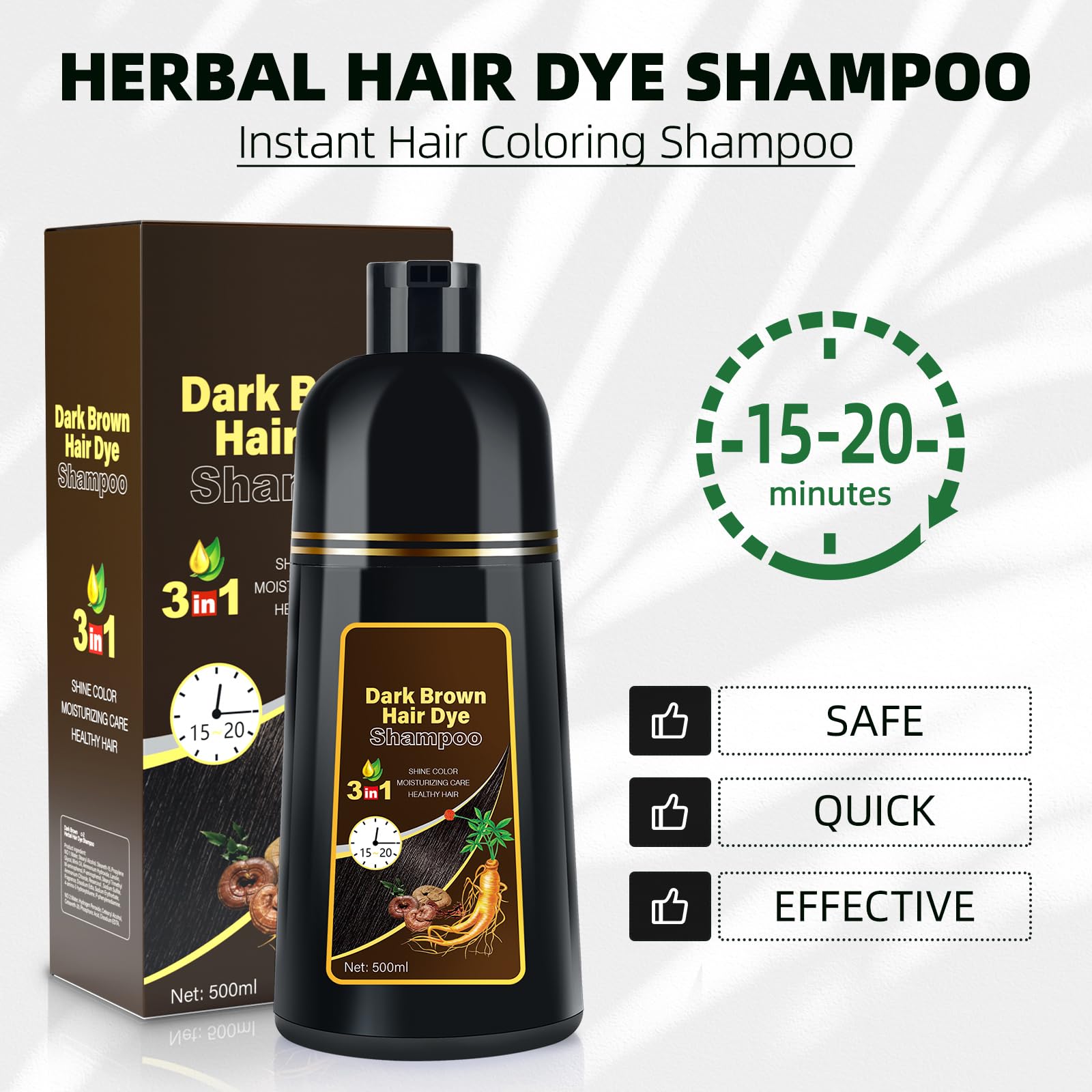 MOISTAR Dark Brown Hair Dye Shampoo 3 in 1 for Gray Coverage | Instant Herbal Color Semi-Permanent