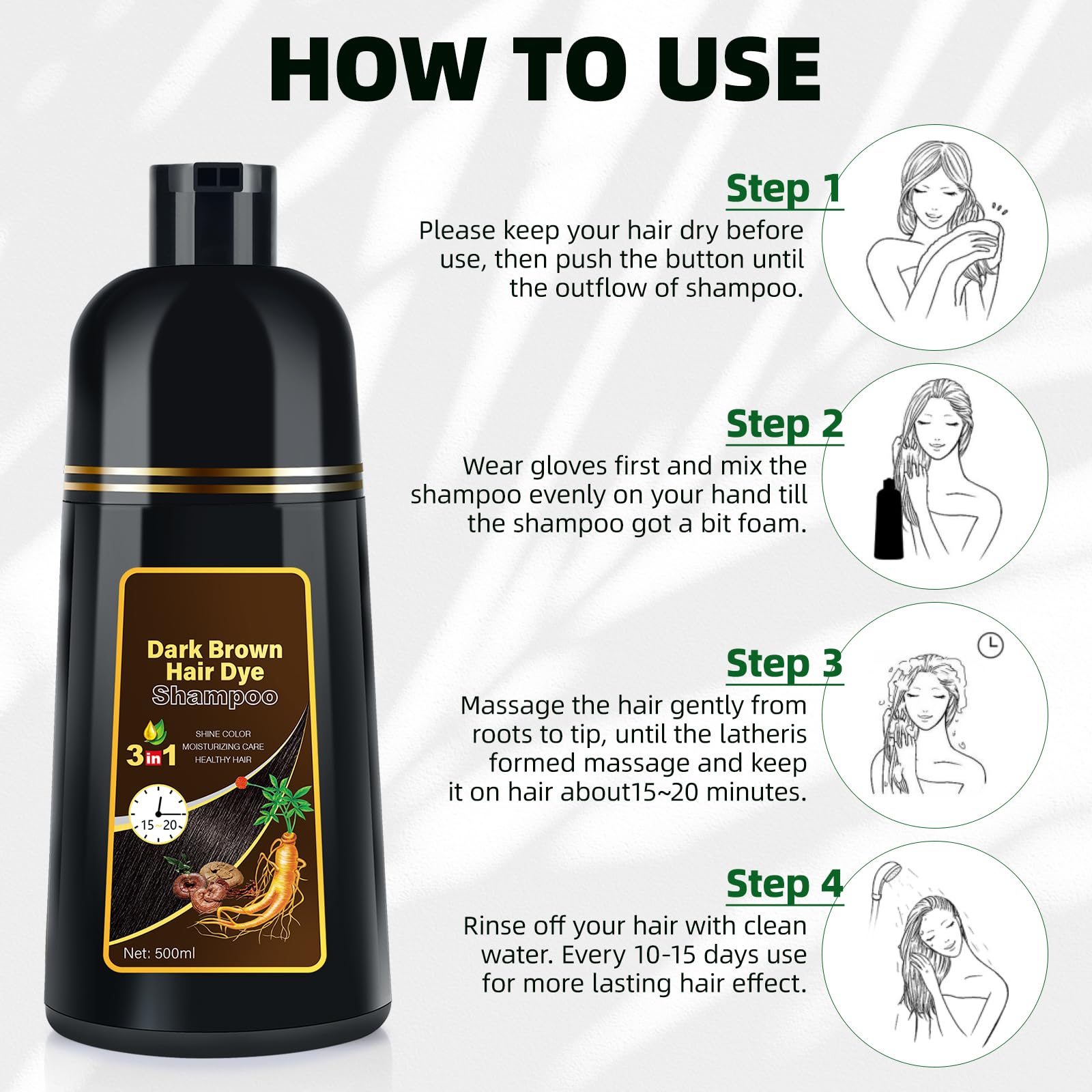 MOISTAR Dark Brown Hair Dye Shampoo 3 in 1 for Gray Coverage | Instant Herbal Color Semi-Permanent