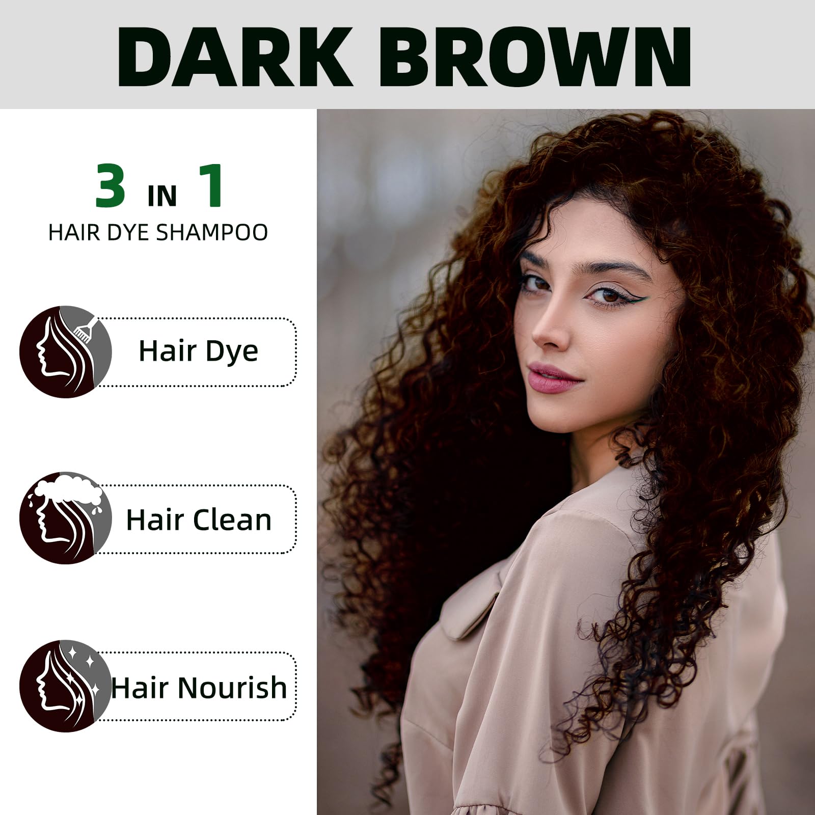 MOISTAR Dark Brown Hair Dye Shampoo 3 in 1 for Gray Coverage | Instant Herbal Color Semi-Permanent
