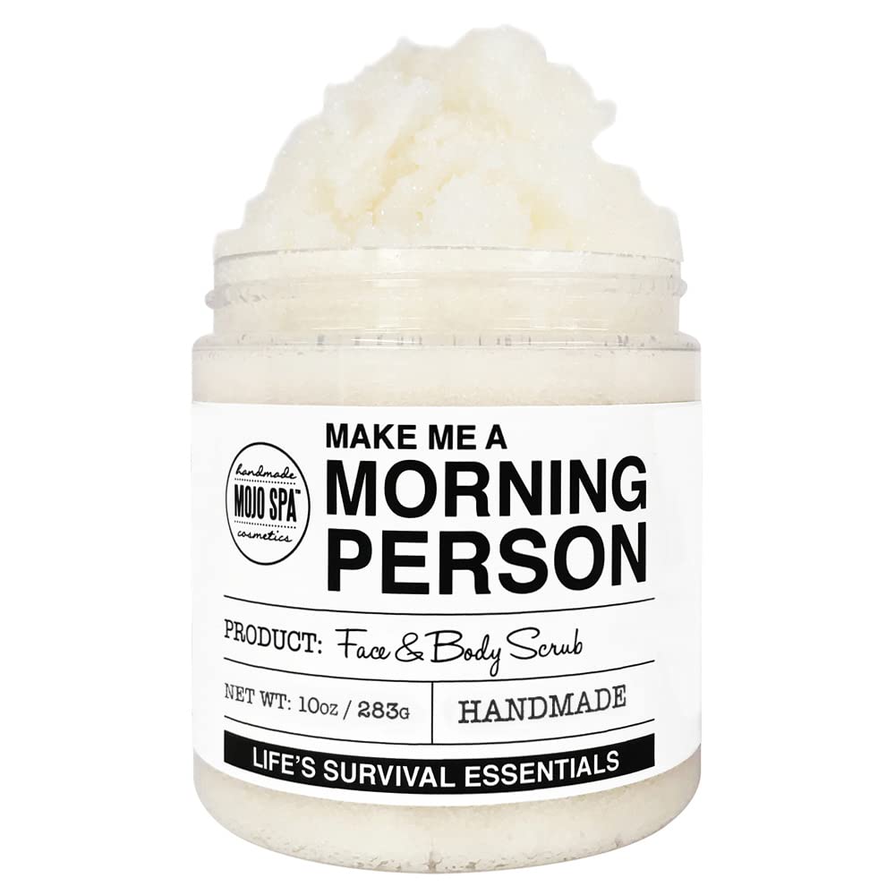 Mojo Spa Make Me a Morning Person Face & Body Scrub – Peppermint & Rosemary Scent, 10 oz