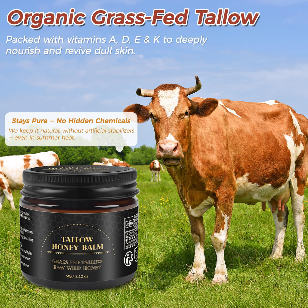 Mokasakiso Beef Tallow Honey Balm — Organic Grass-Fed Tallow Moisturizer (60g)