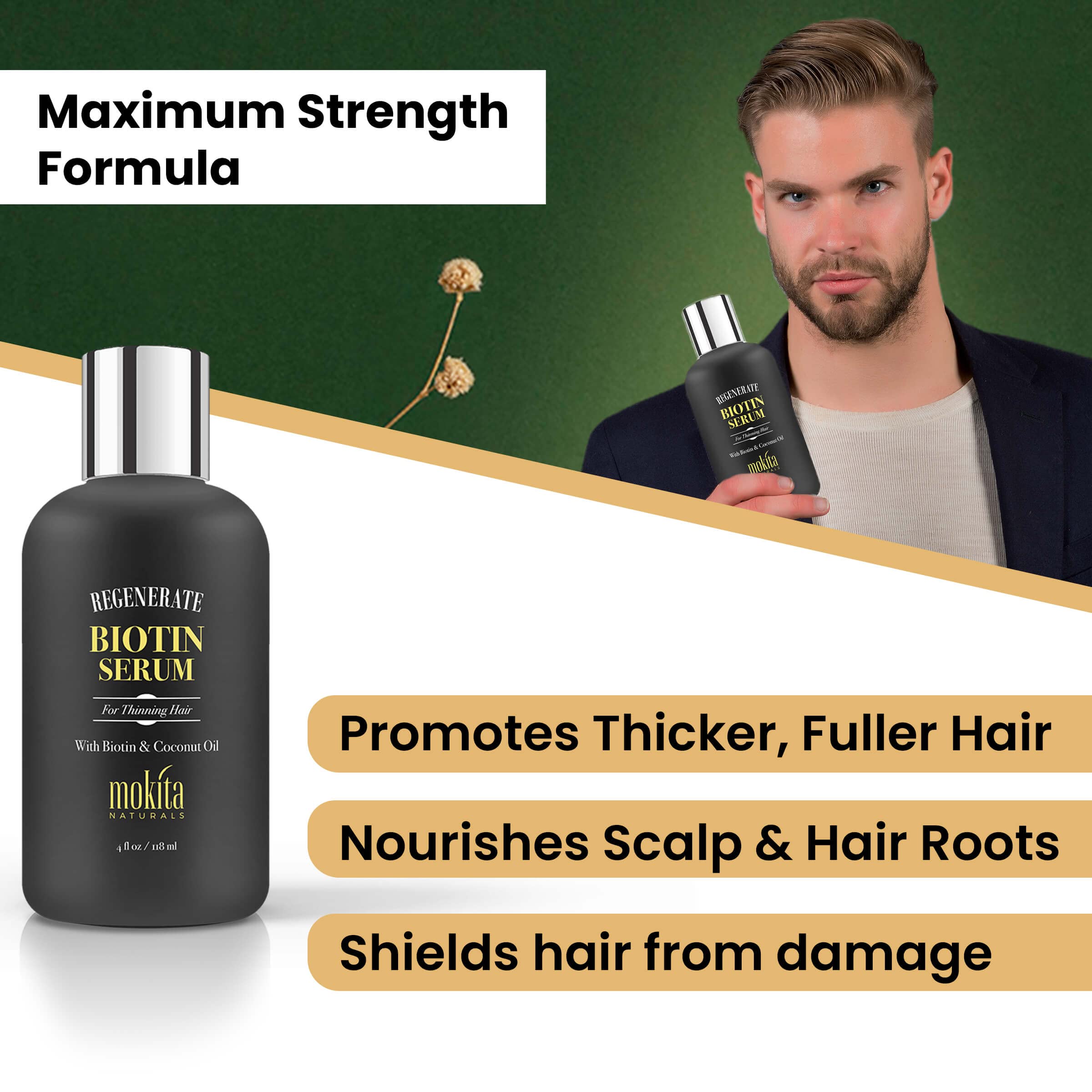 Mokita Naturals Hair Growth Serum – Paraben-Free Biotin Formula for All Hair Types | 4oz