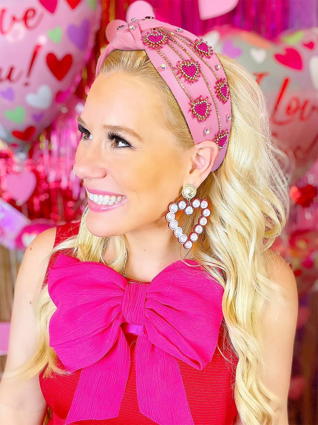 MOLOCH Valentine's Day Headband for Women – Rhinestone Beaded Heart, Crystal Knotted Velvet Hairband